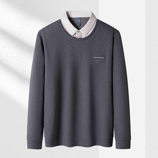 【肌理提花】罗蒙假两件针织衫男长袖衬衫男舒适休闲针织衫男士衬衫秋 商品图2