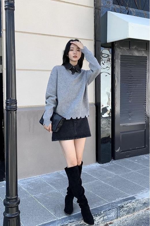 Kai & Kiera 不规则拼接衬衫做旧上衣 17816 商品图5