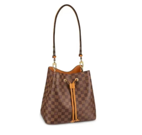 LOUIS VUITTON NOE 黄抽绳棋盘格 皮革 水桶包手提斜挎单肩包  女款 棕色/姜黄色内里