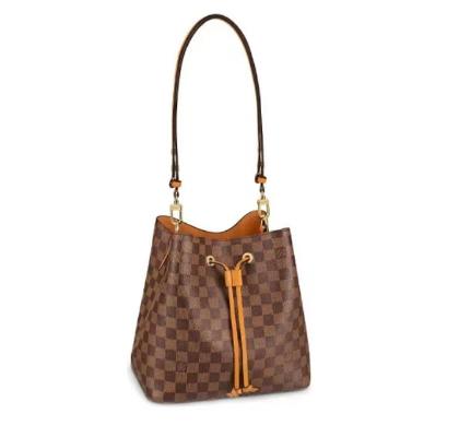 LOUIS VUITTON NOE 黄抽绳棋盘格 皮革 水桶包手提斜挎单肩包  女款 棕色/姜黄色内里 商品图0