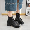 经典鲨女鞋2024年冬季新款百搭黑色侧拉链通勤加绒保暖短筒靴KW163-D58131 商品缩略图0