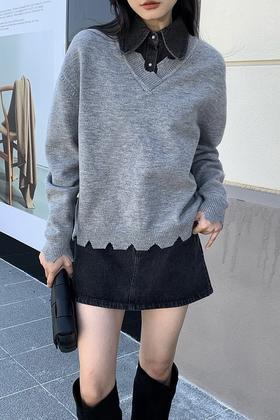 Kai & Kiera 不规则拼接衬衫做旧上衣 17816