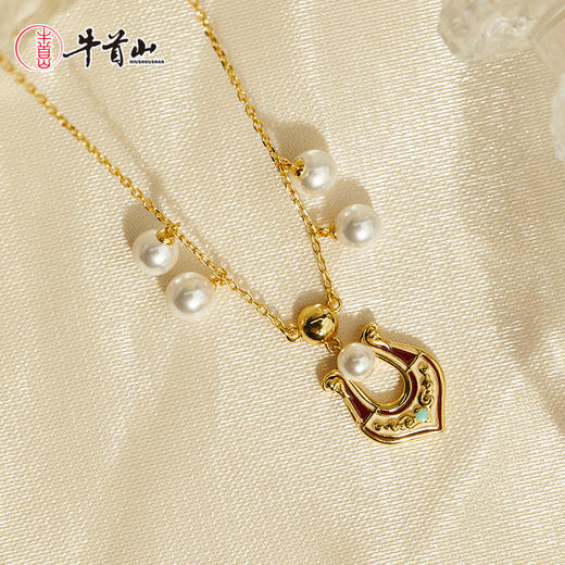 牛首山璎珞项链耳环微浮雕耳环敦煌元素银镀金珐琅工艺国潮风耳饰 商品图2