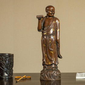 清 铜洒金持经罗汉像