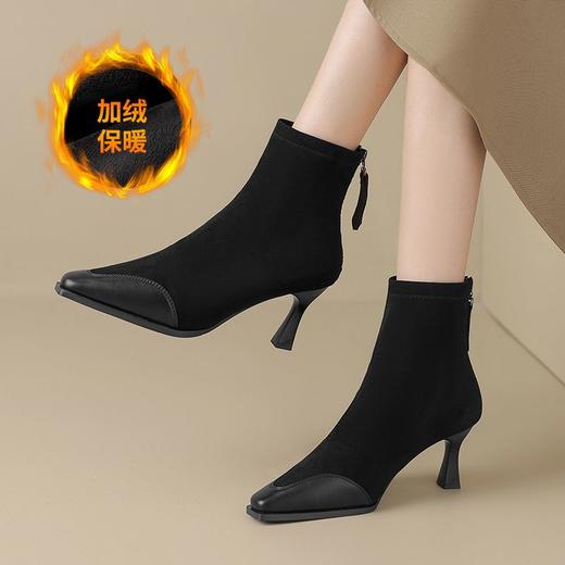 ZHR则则时尚尖头细跟高跟通勤女鞋2024新款冬季百搭通勤短靴靴子 商品图4