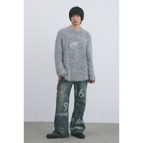 GOODBAI 916 仿珍珠绣长毛overisize套头圆领毛衣