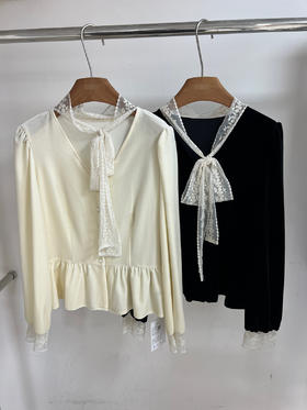 【门店同款】ENJOY冬季C蕾丝系带绒面小衫 159854041