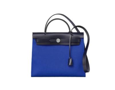 HERMES 爱马仕 Herbag Zip 31牛皮拼帆布 银扣手提单 Z刻 肩斜挎包男女同款 黑色/海军蓝 商品图0