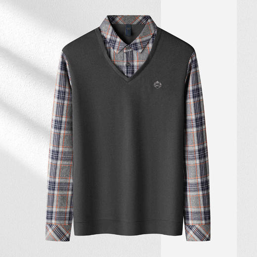 【肌理提花】罗蒙春秋假两件针织衫男长袖衬衫男舒适休闲衬衫男 商品图4