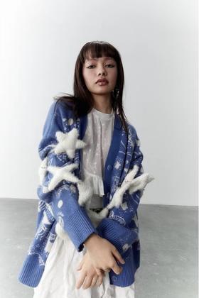 ANSUABEL 浩瀚星辰蓝色针织外套 17604【不含胸针】