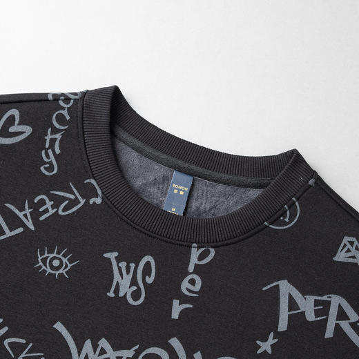 【含桑蚕丝加绒加厚】罗蒙秋冬男装满身印花加绒卫衣男秋冬保暖男士卫衣男套头T恤 商品图3