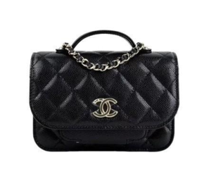 CHANEL香奈儿 手柄 颗粒压花牛皮 邮差包斜挎单肩包  女款 黑色