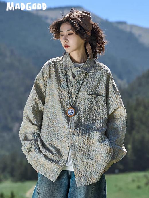 马得工地/MDGDCS243150/刺绣泡泡纱格纹长袖衬衫 商品图2