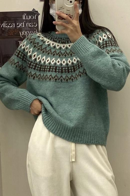 LNNNS 蓝绿色费尔岛厚实毛衣 17663 商品图0