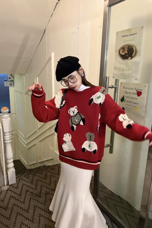 Stay2Weeks 酒红小熊图案针织上衣 17763 商品图2