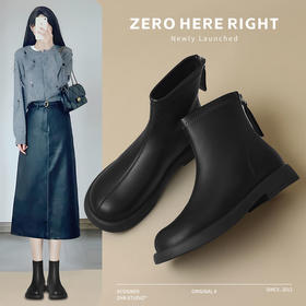 ZHR新中式短靴女2024新款高级废土风平底女靴法式圆头短筒马丁靴