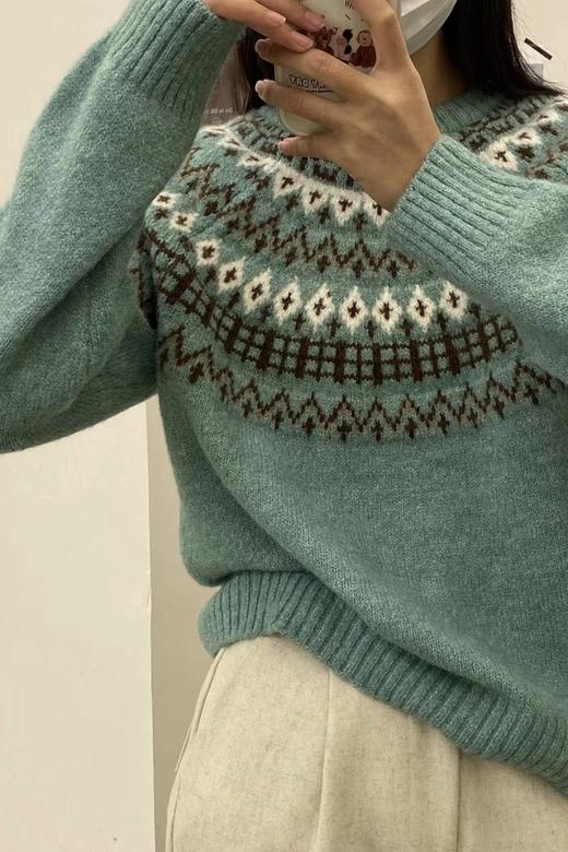 LNNNS 蓝绿色费尔岛厚实毛衣 17663 商品图2