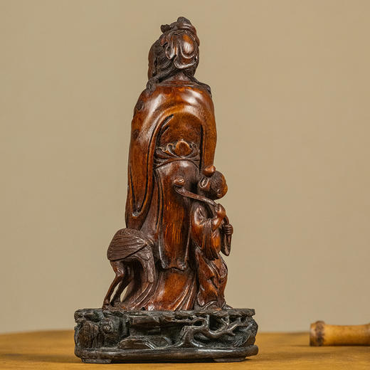 清 竹雕麻姑献寿人物摆件（红木座） 商品图4