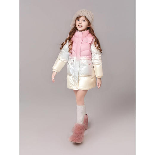 笛莎女童羽绒服2024冬季新款宝宝渐变色连帽收腰羽绒服 商品图1