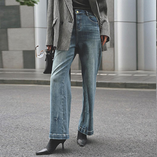【顺丰包邮】34520 洛诗琳复古做旧感抓纹直筒舒适牛仔裤02022 商品图0