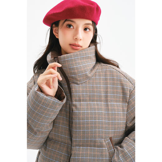 【严选】【90鸭绒】诗凡黎复古格纹羽绒服2024冬新款撞色洋气保暖短款外套7FA480231 商品图3