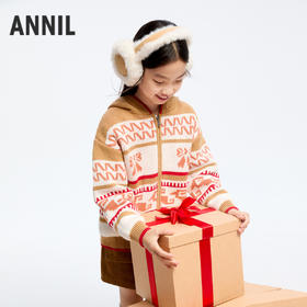 女童费尔岛提花带帽毛衣冬季新款安奈儿童装实体店同款AG444628