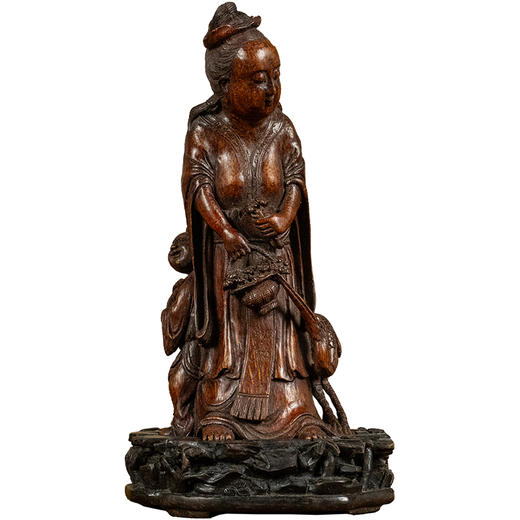 清 竹雕麻姑献寿人物摆件（红木座） 商品图5