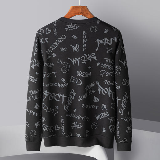 【含桑蚕丝加绒加厚】罗蒙秋冬男装满身印花加绒卫衣男秋冬保暖男士卫衣男套头T恤 商品图2