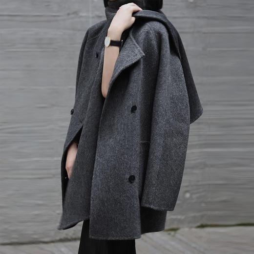 【顺丰包邮】34050 洛诗琳秋冬高级感韩版围巾款骆驼绒毛呢大衣0612 商品图2