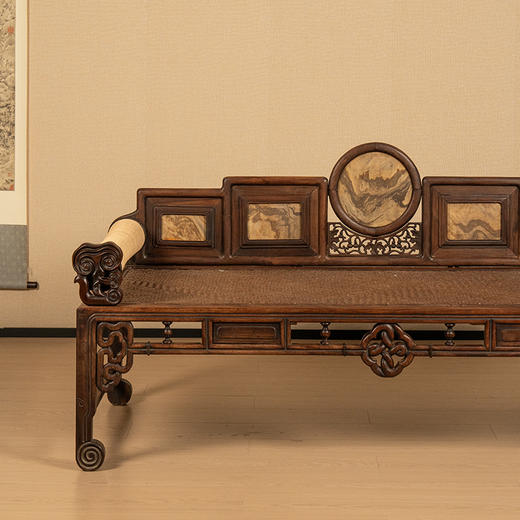 清 红木镶云石五屏式贵妃榻 商品图1