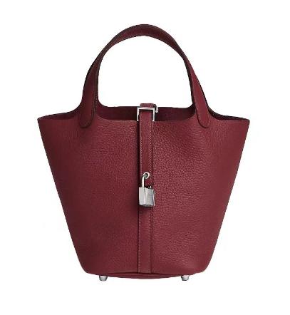 HERMES爱马仕 Picotin 18 银扣 Clemence小公牛皮 菜篮子手提包  女款55 Rouge H爱马仕红 商品图0