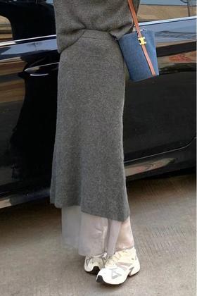 amadella ins风温柔系灰色双层针织半裙纱裙 17538