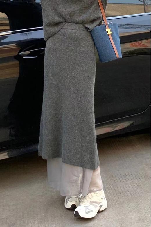 amadella ins风温柔系灰色双层针织半裙纱裙 17538 商品图0