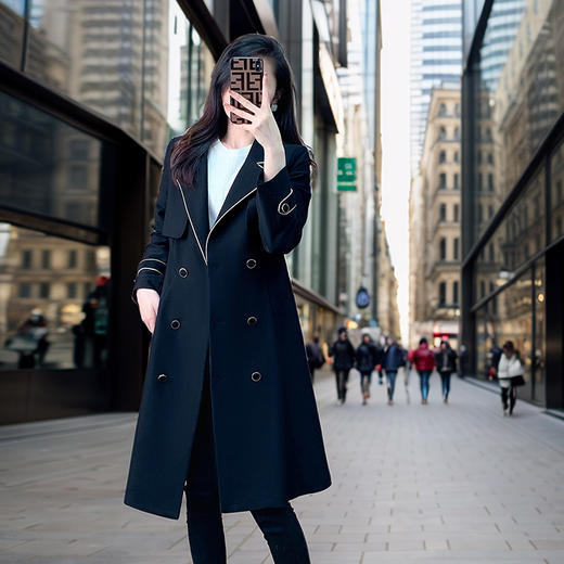 奢姿2024年冬装新款大码女装胖妹妹翻驳领撞色名媛百搭中长款外套9924352419 商品图3