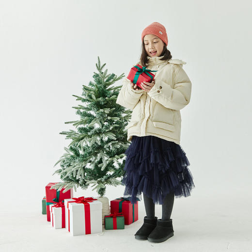 棵初冬季新款儿童插肩连帽羽绒服不规则口袋防泼水面包服 商品图1