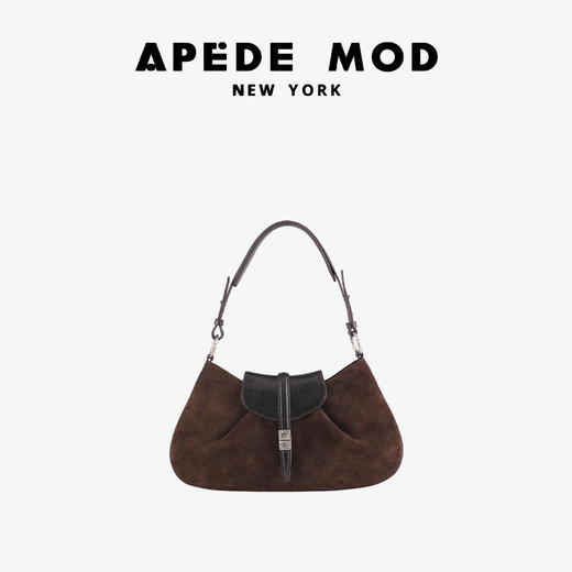【秋冬新款】品牌直发 APEDE MOD 时尚新中式麂皮鳄鱼纹牛皮方锁马鞍包单肩腋下包 商品图7