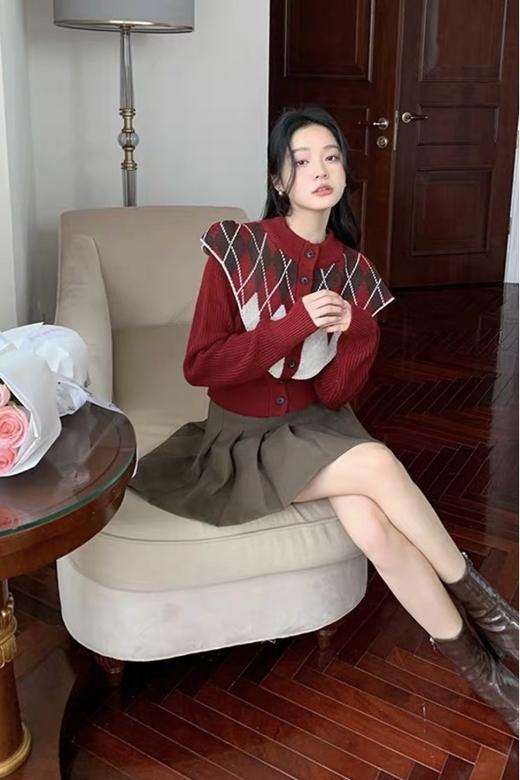 Stay2Weeks 小众针织假两件菱格纹披肩上衣 17819 商品图1