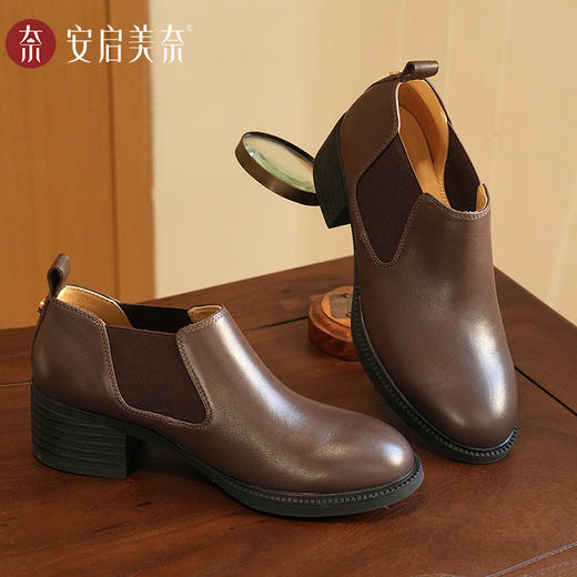 ARCHCONTACT安启美奈宽楦舒适复古粗跟深口皮鞋52977 商品图4