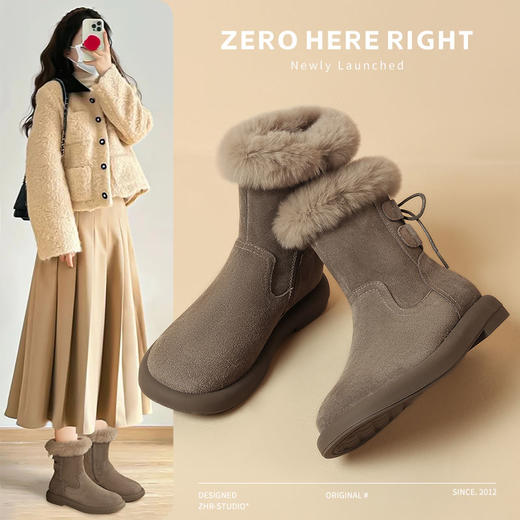 ZHR则则时尚加绒保暖雪地靴短靴女2024冬季新款百搭简约靴子女鞋 商品图1