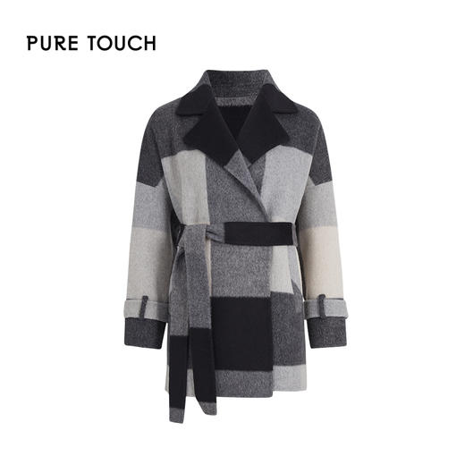 pure touch女士格纹设计感短款100%绵羊毛大衣1355244415 商品图4