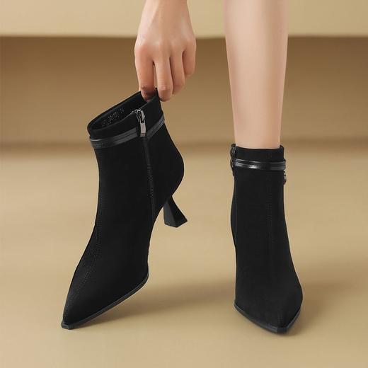 ZHR则则细跟小短靴优雅气质女靴2024新款增高加绒保暖瘦瘦靴百搭 商品图7