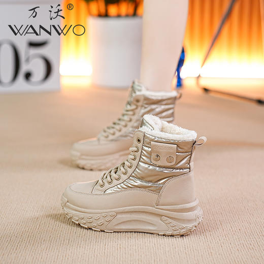 万沃潮搭加绒保暖雪地靴 暖绒厚底短筒靴女（3-1113） 商品图12