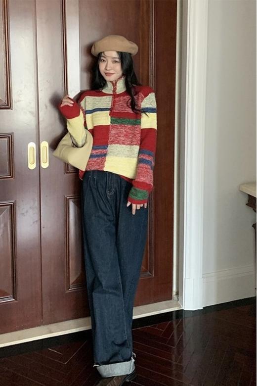 ANSUABEL 不规则彩色高领拉链针织 17798 商品图3