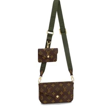 LOUIS VUITTON Multi Pochette Felicie 经典老花 帆布 三合一组合包零钱包单肩斜挎型 老花棕/绿色 商品图0