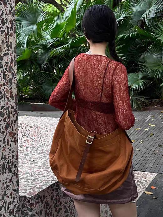 YU LEATHER/ CA24LP/帆布拼皮斜挎包 商品图2