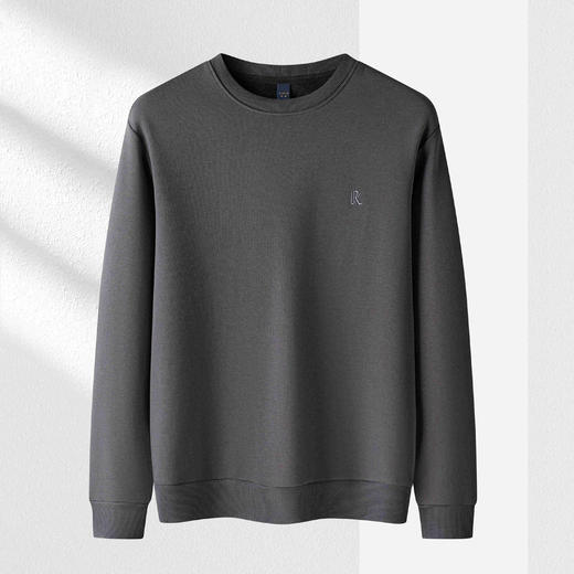【加绒加厚 蚕丝混纺】罗蒙秋冬男装绣花胸标加绒卫衣男秋冬保暖男士卫衣加绒套头T恤 商品图2