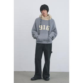 GOODBAI 916 贴布绣撞色拼接含羊毛连帽针织外套