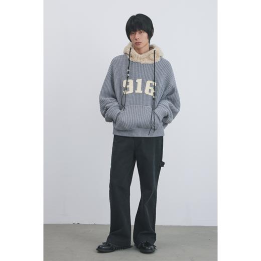 GOODBAI 916 贴布绣撞色拼接含羊毛连帽针织外套 商品图0