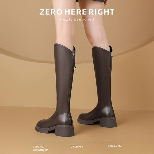 ZHR则则黑色骑士靴增高显瘦长筒靴2024秋V口单靴粗跟高跟不过膝靴 商品图8