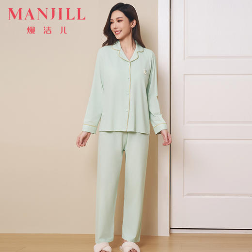 【带胸垫】熳洁儿 冰瓷棉女士家居服开衫长袖长裤套装免穿文胸商场同款24703207 商品图1